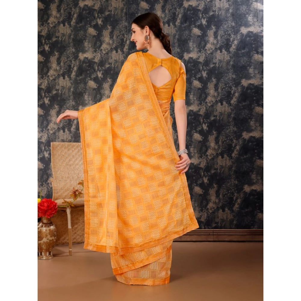 Zomto Cheked Saree With Unstitched Blouse