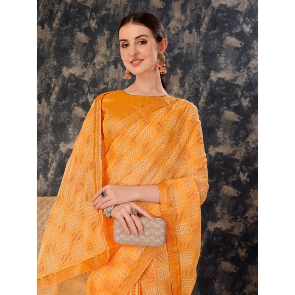 Zomto Cheked Saree With Unstitched Blouse