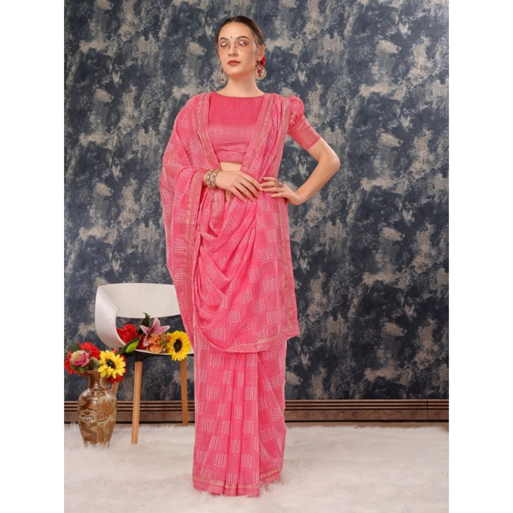 Zomto Cheked Saree With Unstitched Blouse