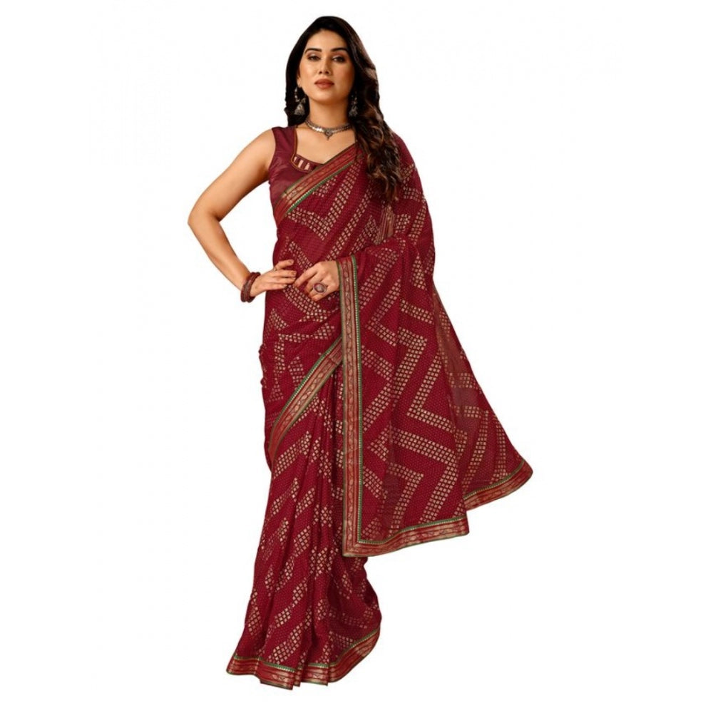 Zomto Zig Zag Saree With Unstitched Blouse