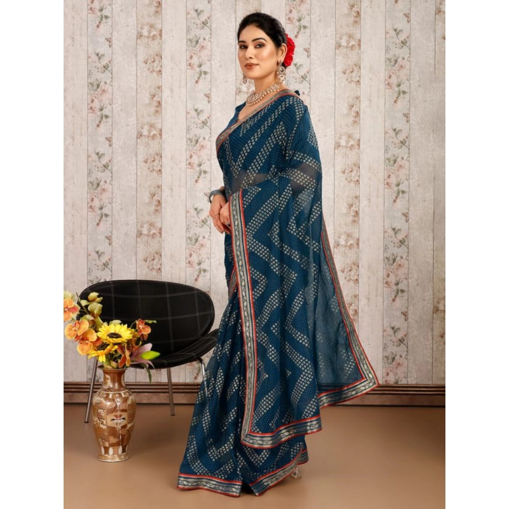 Zomto Zig Zag Saree With Unstitched Blouse