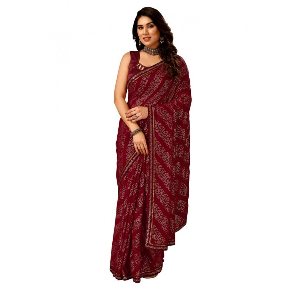 Zomto Bandhani Saree With Unstitched Blouse