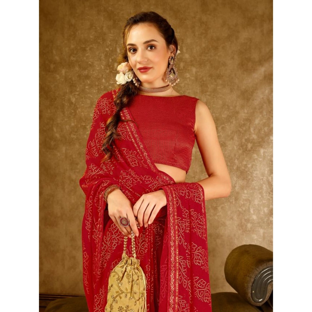 Zomto Bandhani Saree With Unstitched Blouse