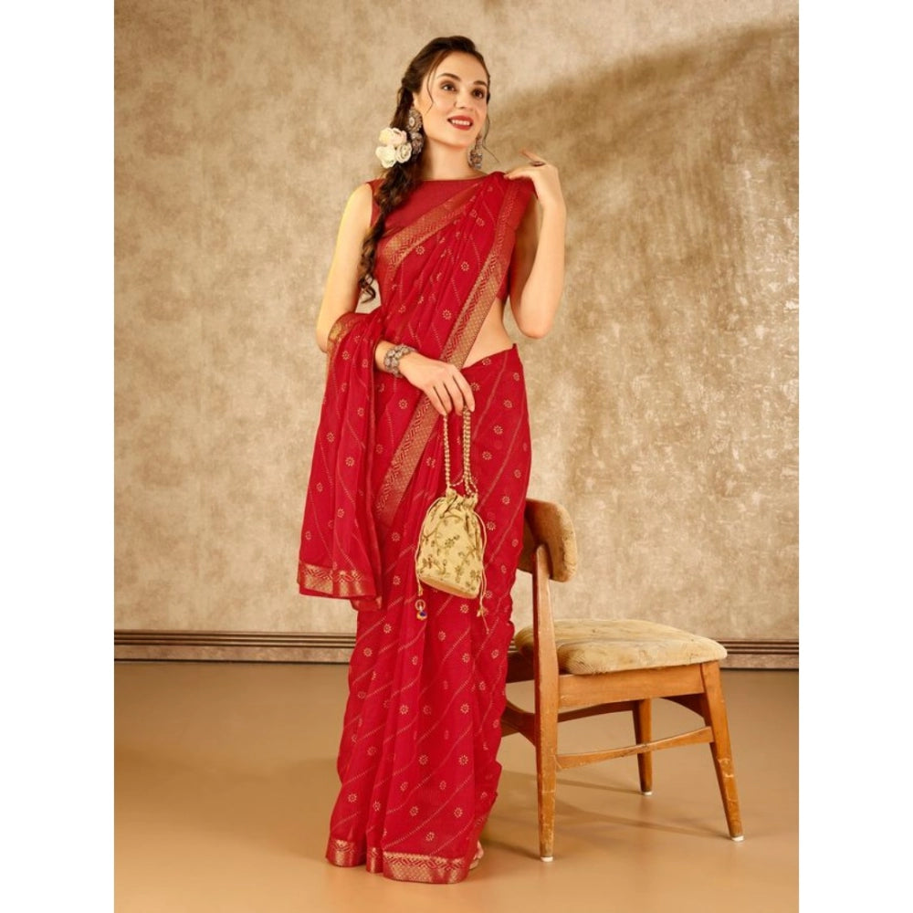 Zomto Bandhani Saree With Unstitched Blouse