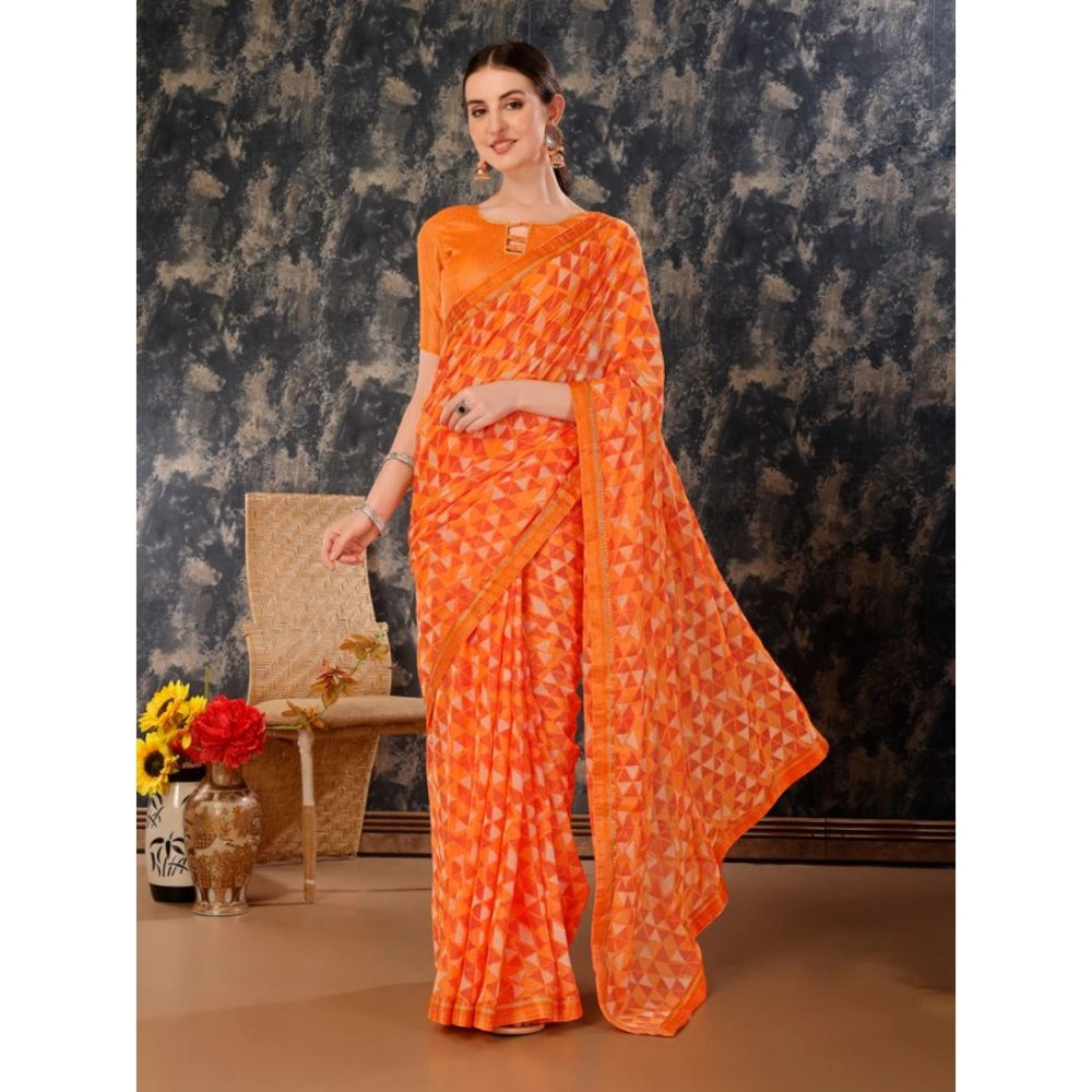 Zomto Printed Saree With Unstitched Blouse