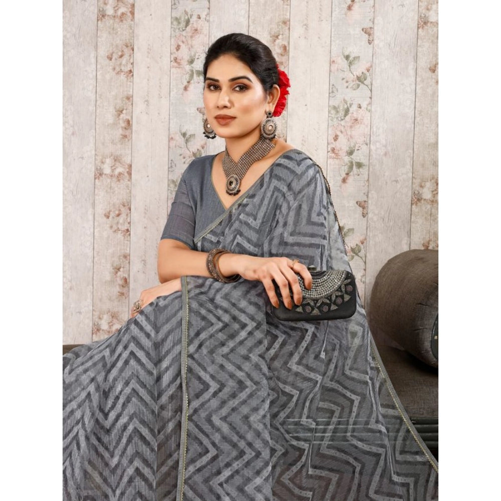 Linen Zig Zag Saree With Unstitched Blouse