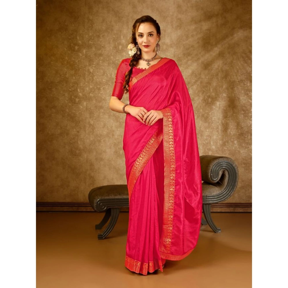 Vichitra Plain Saree With Unstitched Blouse