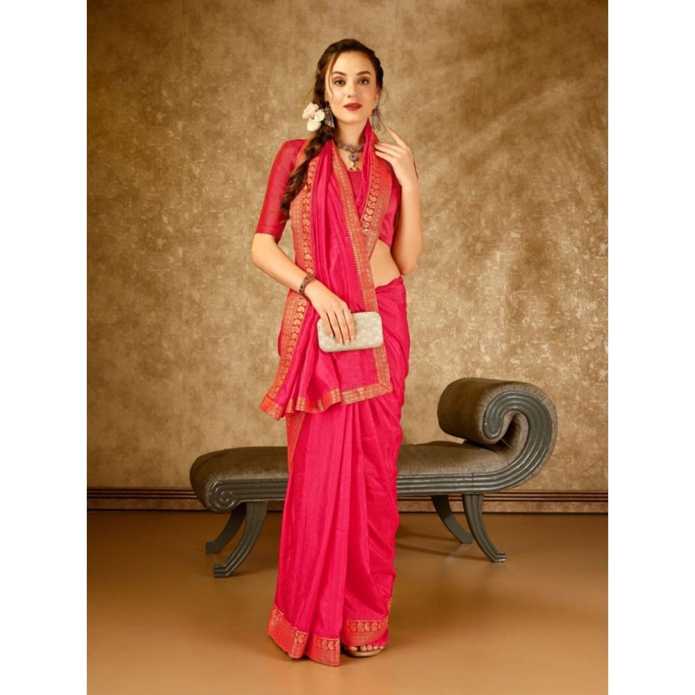 Vichitra Plain Saree With Unstitched Blouse