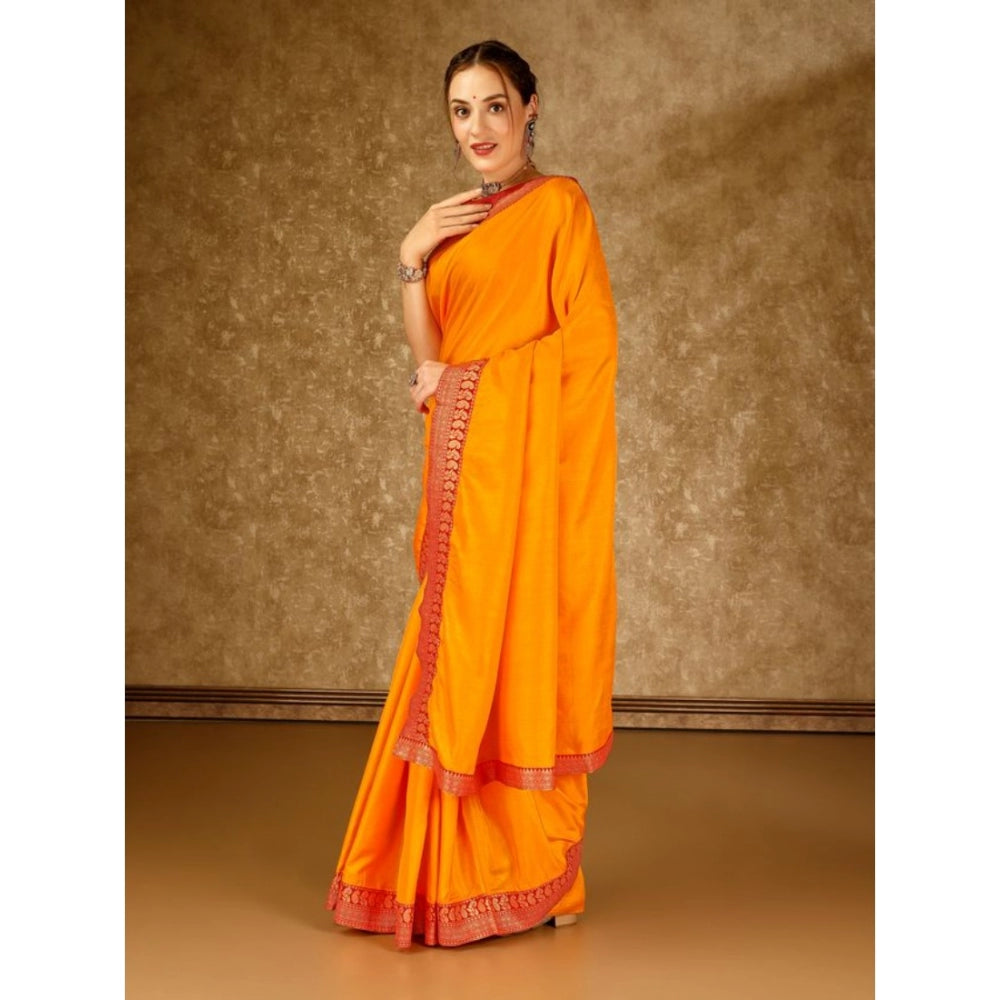 Vichitra Plain Saree With Unstitched Blouse