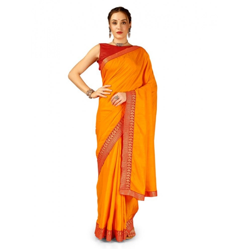 Vichitra Plain Saree With Unstitched Blouse