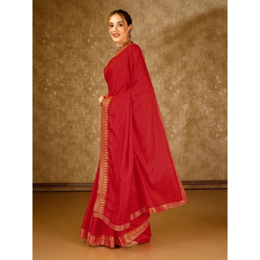 Vichitra Plain Saree With Unstitched Blouse