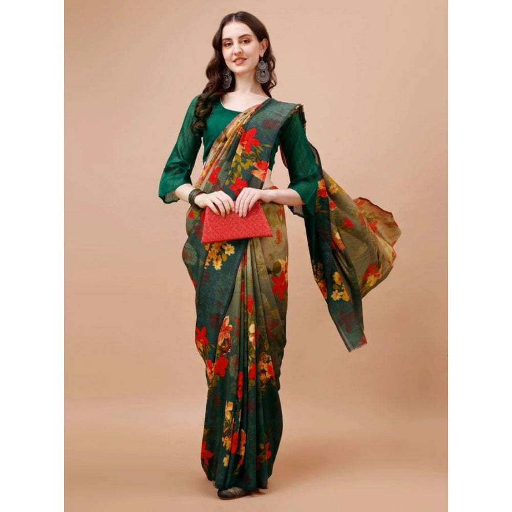 PC Vichitra Floral Printed Saree With Unstitched Blouse