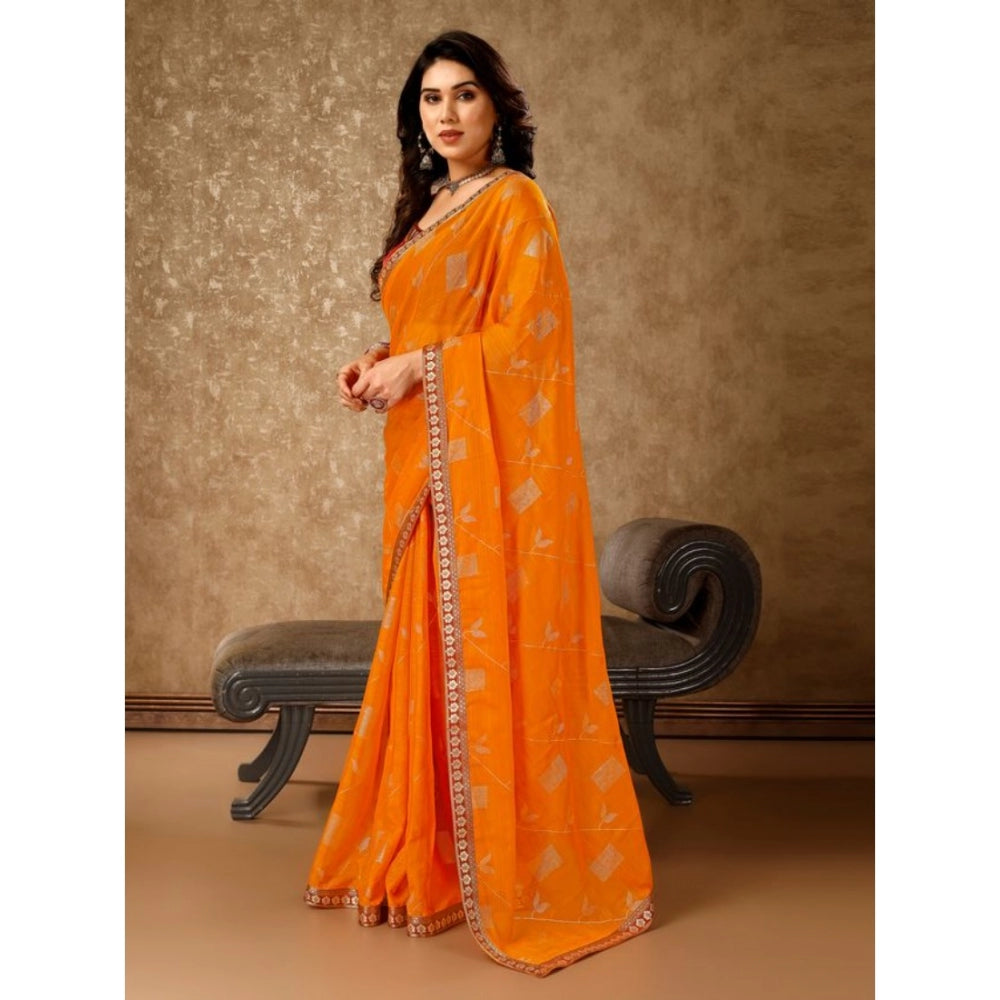 Zomto Patta Chiffon Saree With Unstitched Blouse