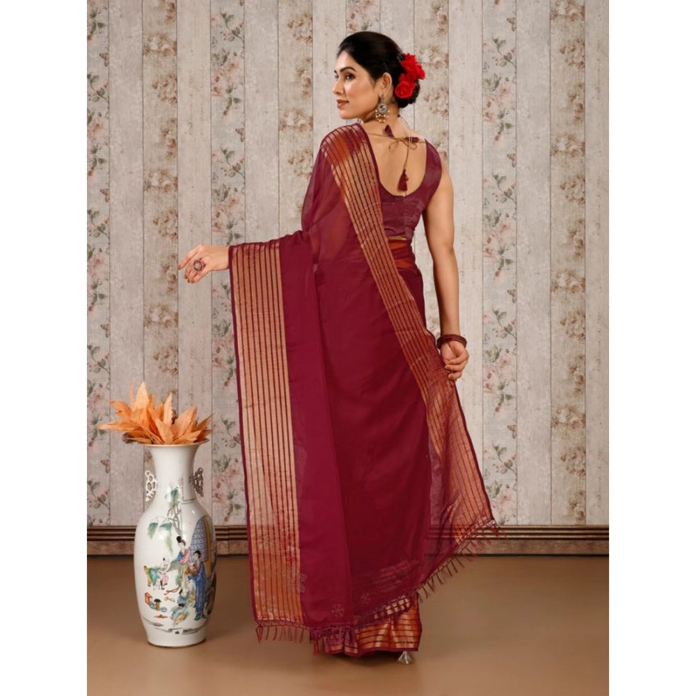 Chiffon Fabric Plain Saree With Unstitched Blouse