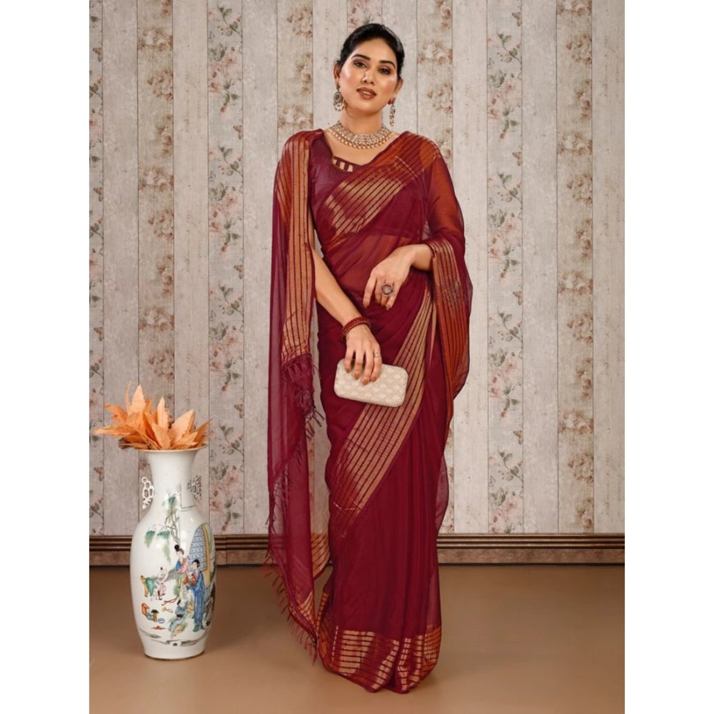 Chiffon Fabric Plain Saree With Unstitched Blouse