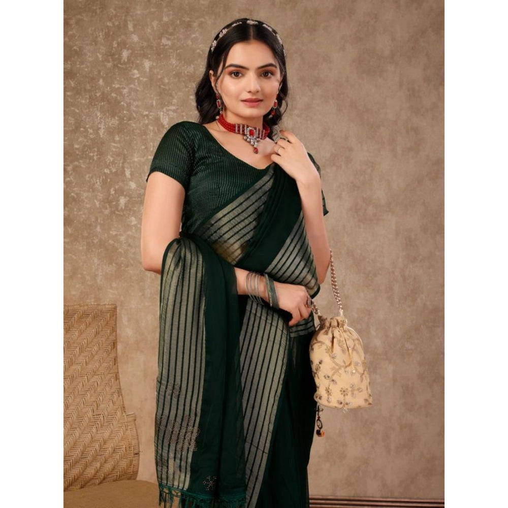 Chiffon Fabric Plain Saree With Unstitched Blouse