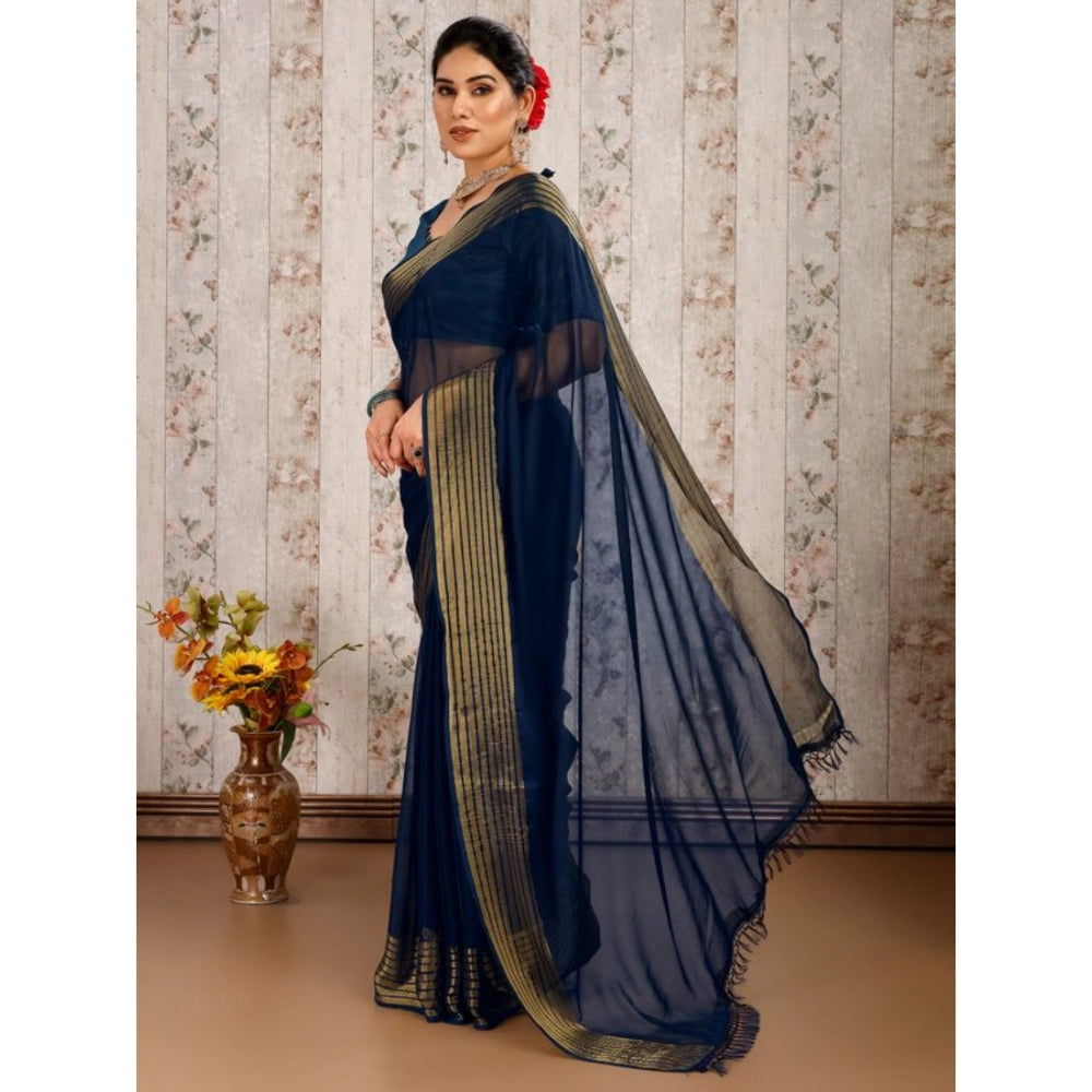 Chiffon Fabric Plain Saree With Unstitched Blouse