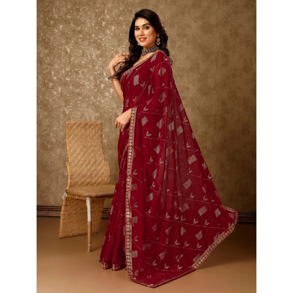 Zomto Patta Chiffon Saree With Unstitched Blouse