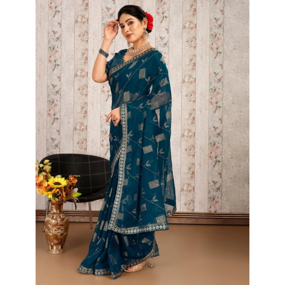 Zomto Patta Chiffon Saree With Unstitched Blouse