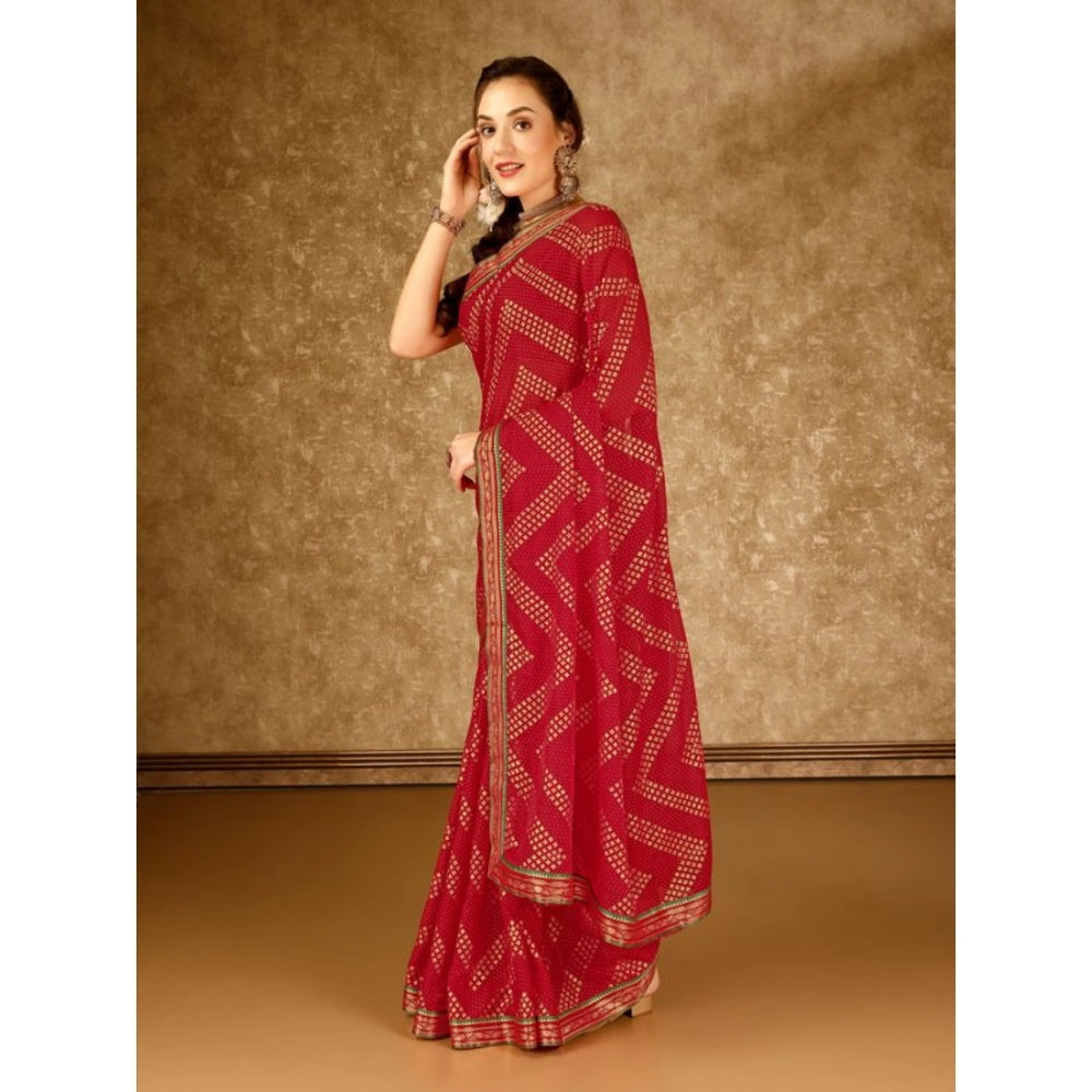 Zomto Zig Zag Saree With Unstitched Blouse