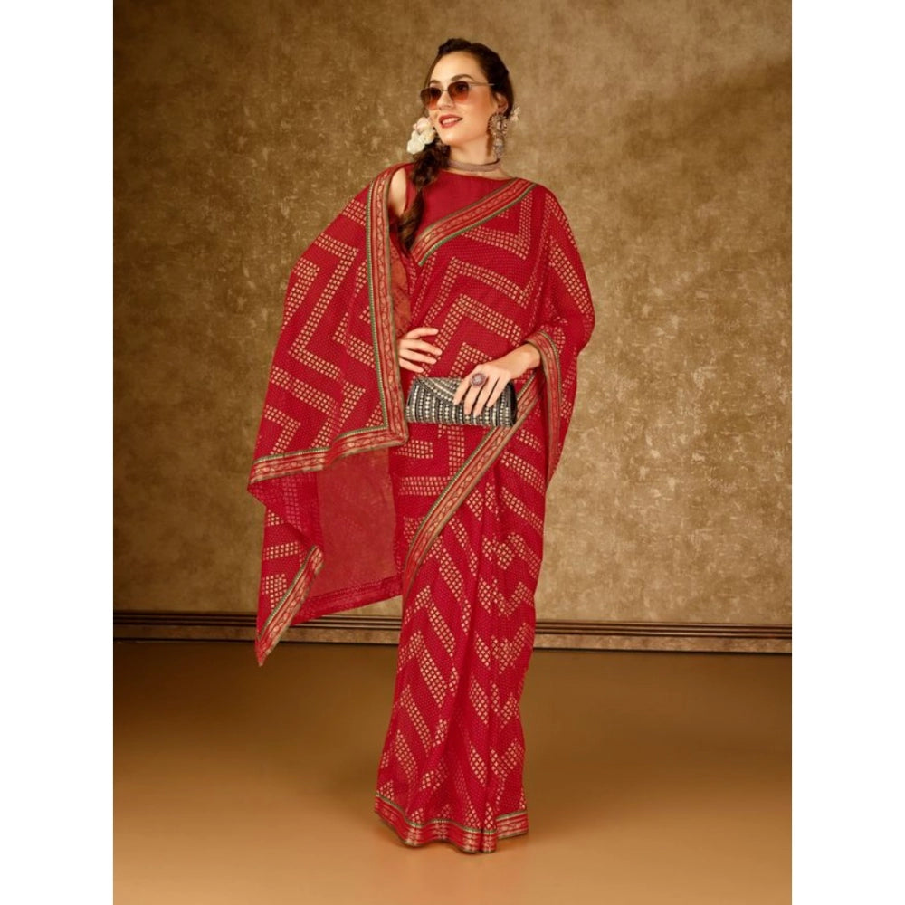 Zomto Zig Zag Saree With Unstitched Blouse