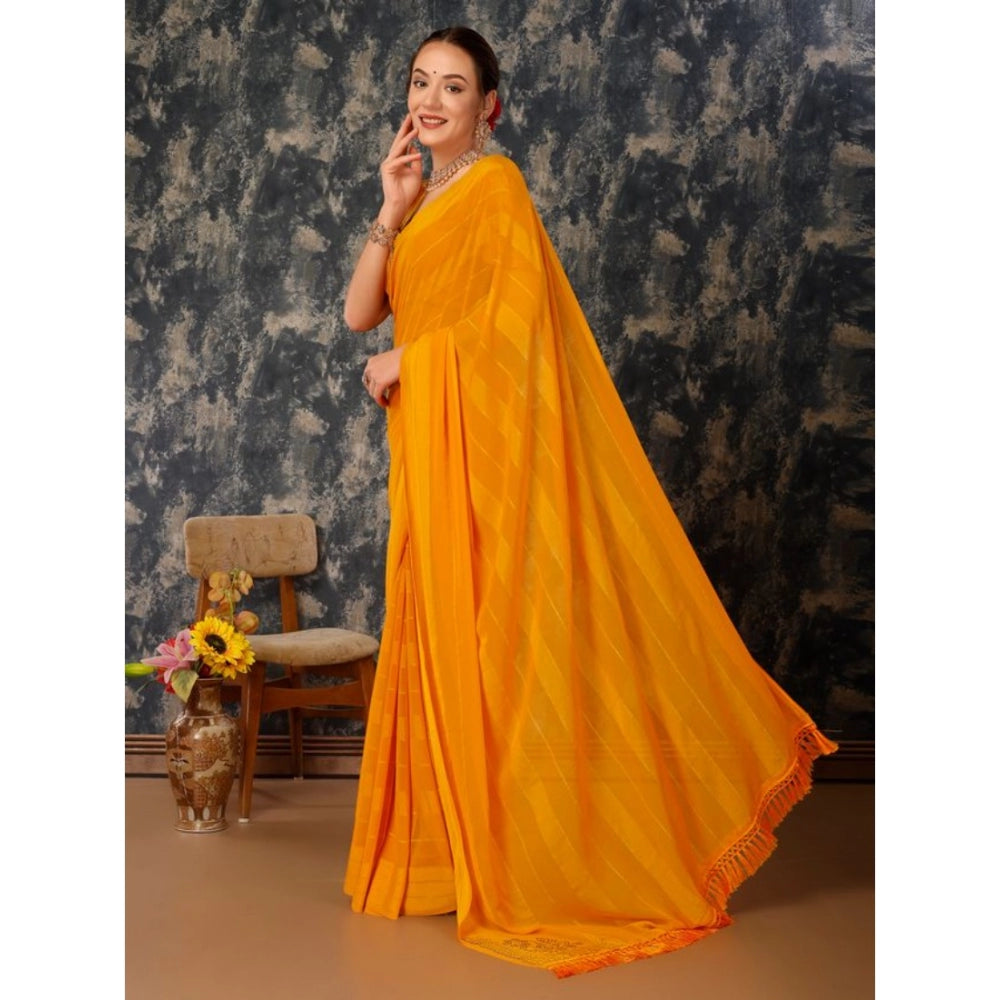 Chiffon Fabric Line Saree With Unstitched Blouse