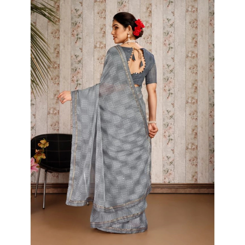 Zomto Cheked Saree With Unstitched Blouse