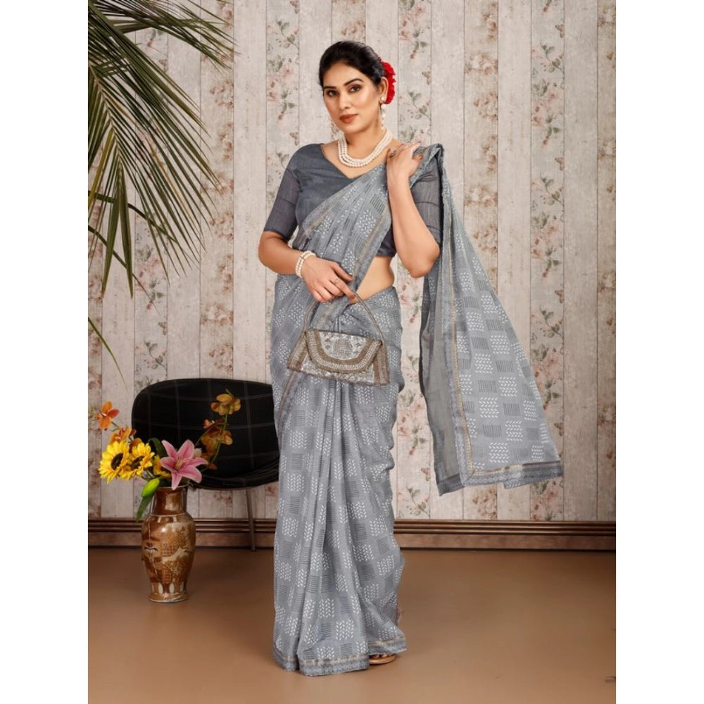 Zomto Cheked Saree With Unstitched Blouse