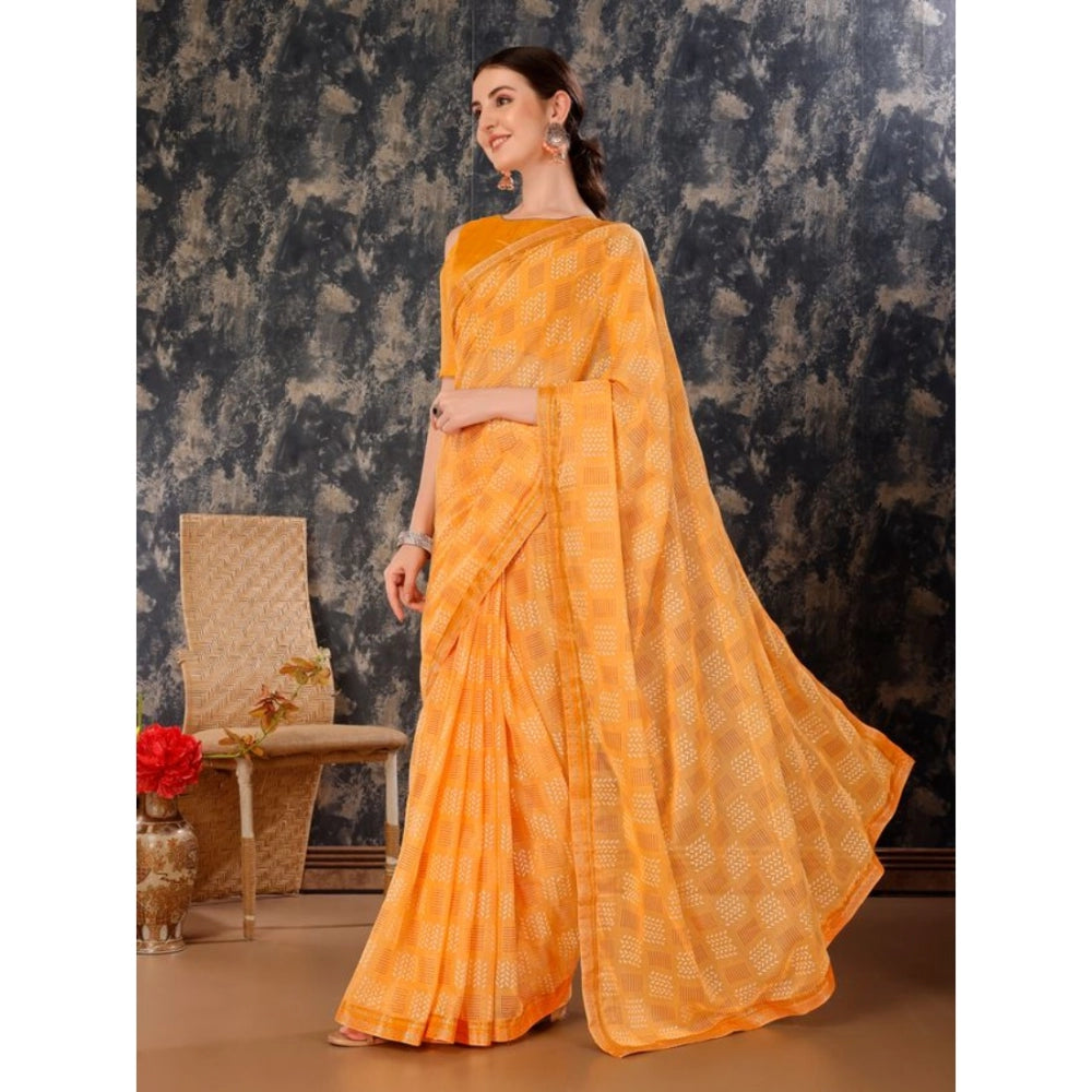 Zomto Cheked Saree With Unstitched Blouse