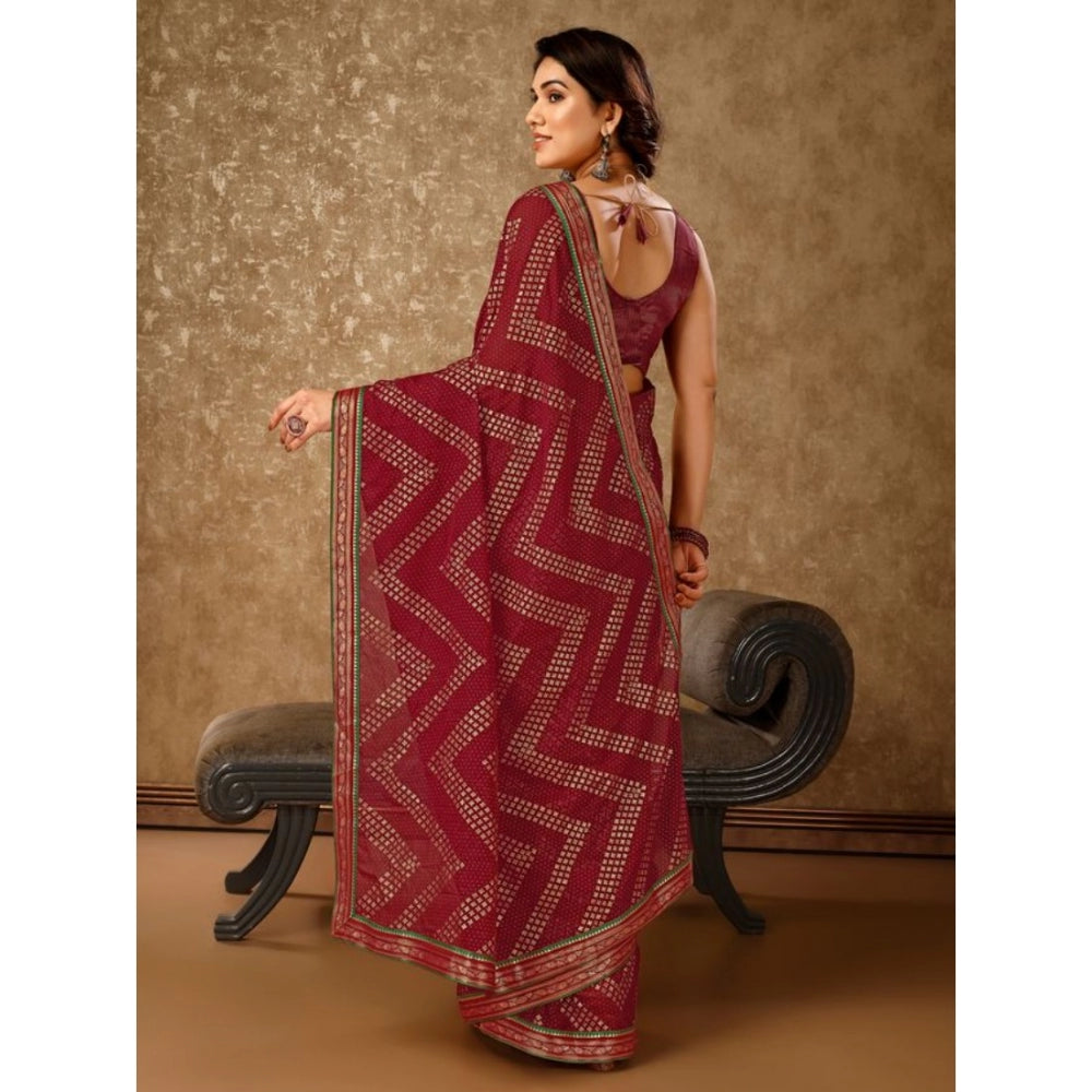 Zomto Zig Zag Saree With Unstitched Blouse