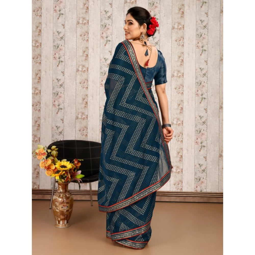 Zomto Zig Zag Saree With Unstitched Blouse