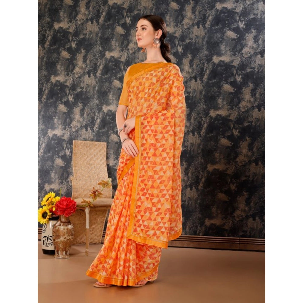 Zomto Printed Saree With Unstitched Blouse