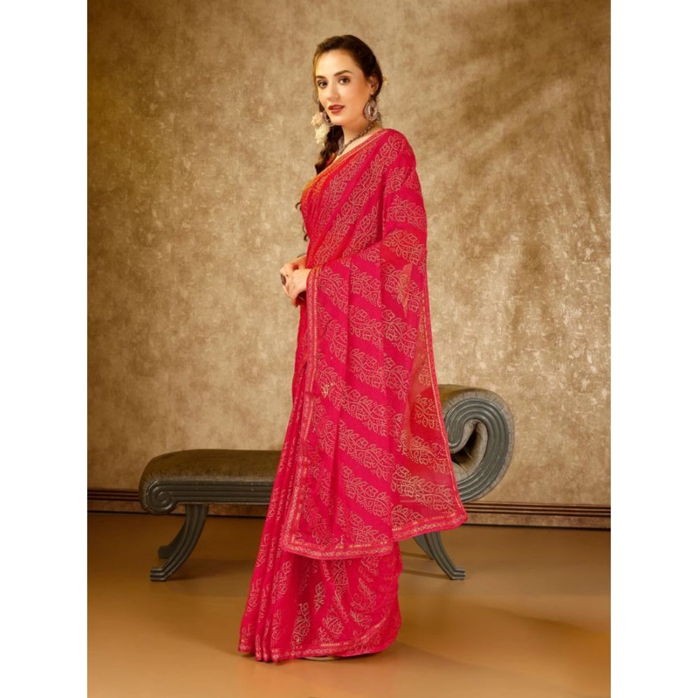 Zomto Bandhani Saree With Unstitched Blouse