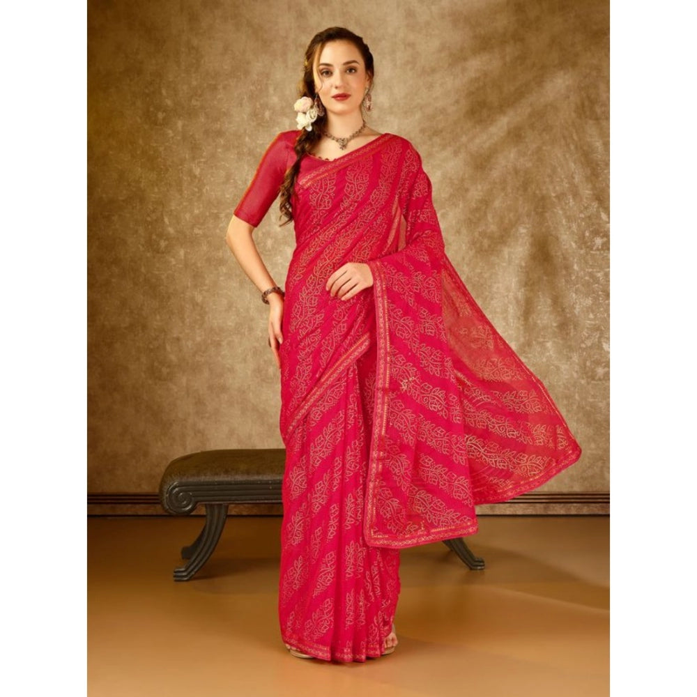 Zomto Bandhani Saree With Unstitched Blouse