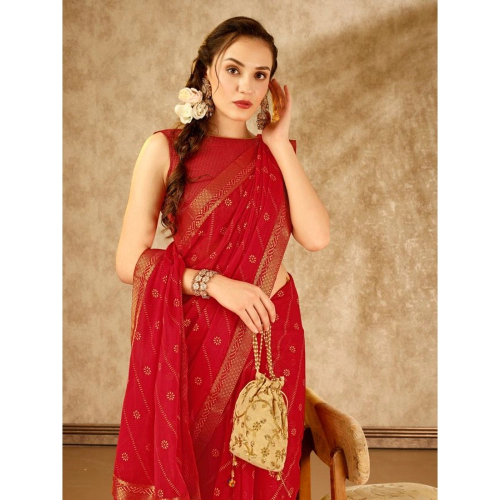 Zomto Bandhani Saree With Unstitched Blouse