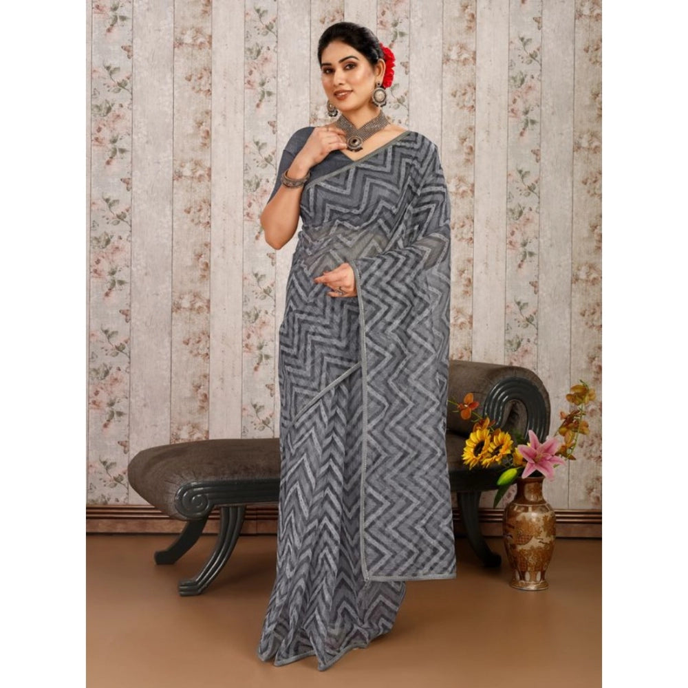 Linen Zig Zag Saree With Unstitched Blouse