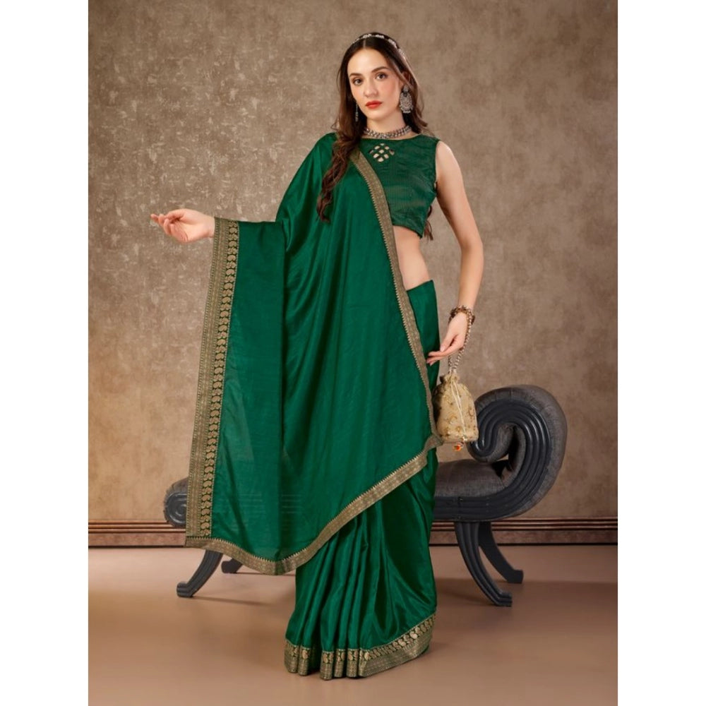 Vichitra Plain Saree With Unstitched Blouse