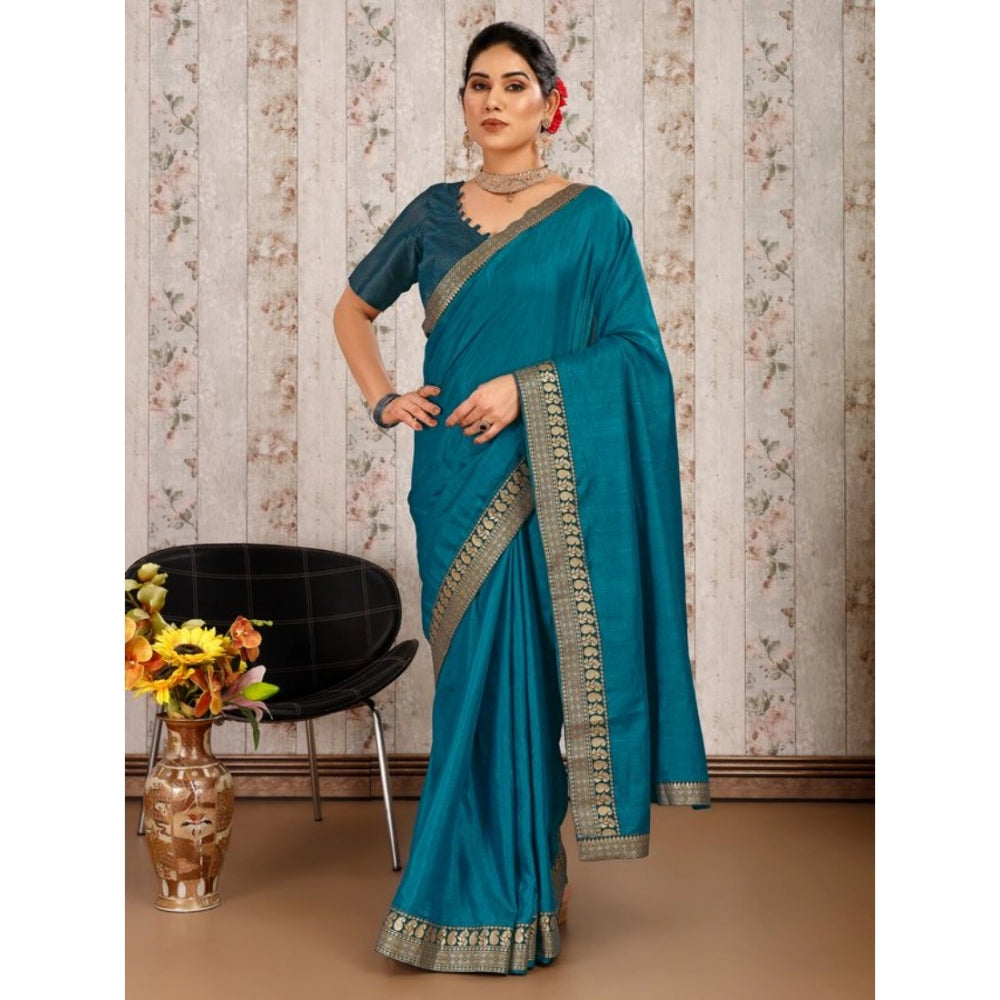 Vichitra Plain Saree With Unstitched Blouse