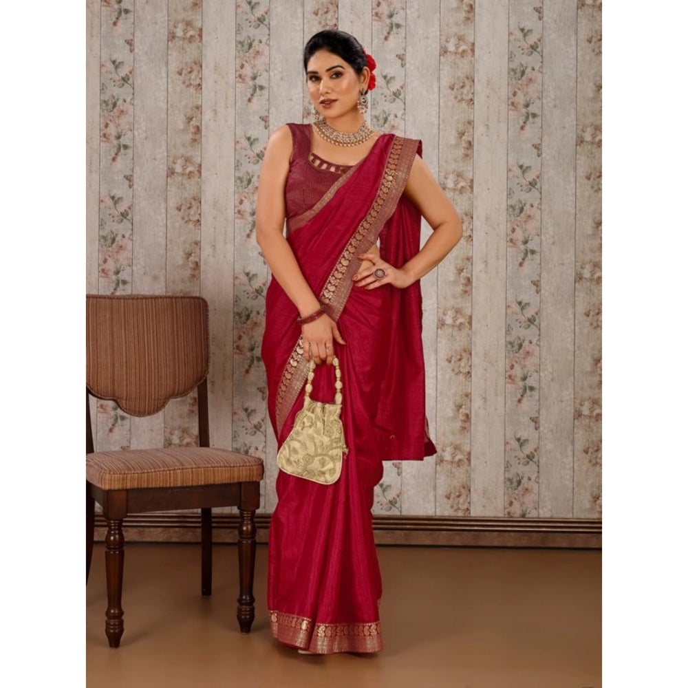 Vichitra Plain Saree With Unstitched Blouse