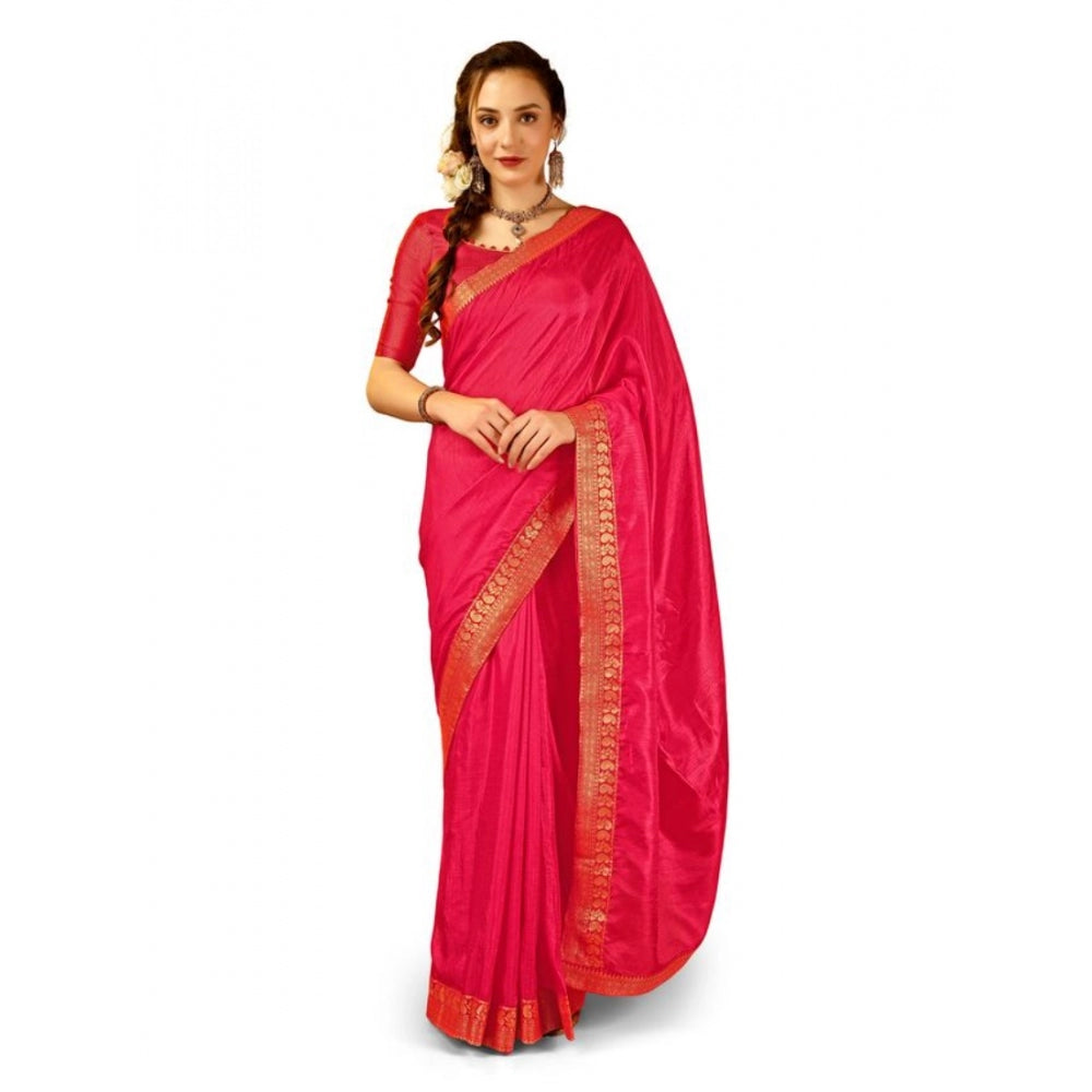 Vichitra Plain Saree With Unstitched Blouse