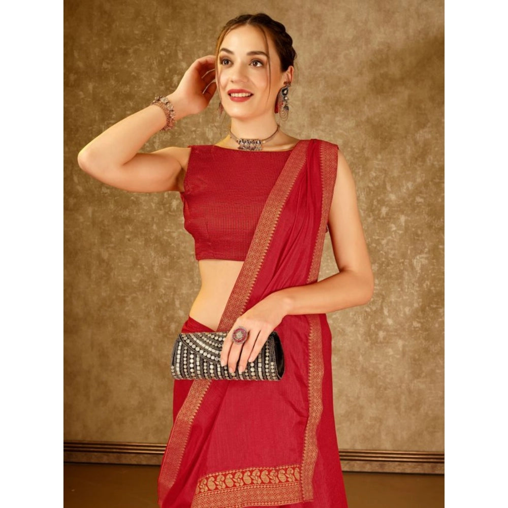 Vichitra Plain Saree With Unstitched Blouse