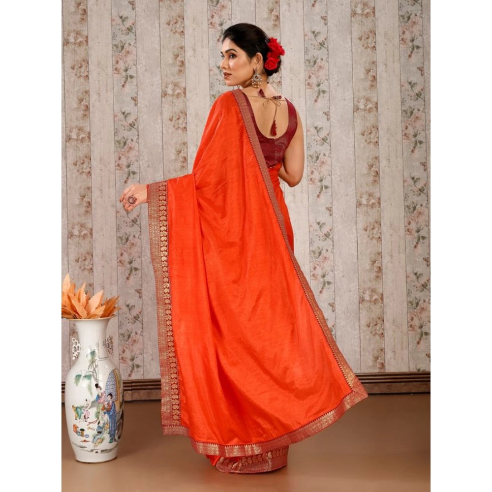 Vichitra Plain Saree With Unstitched Blouse