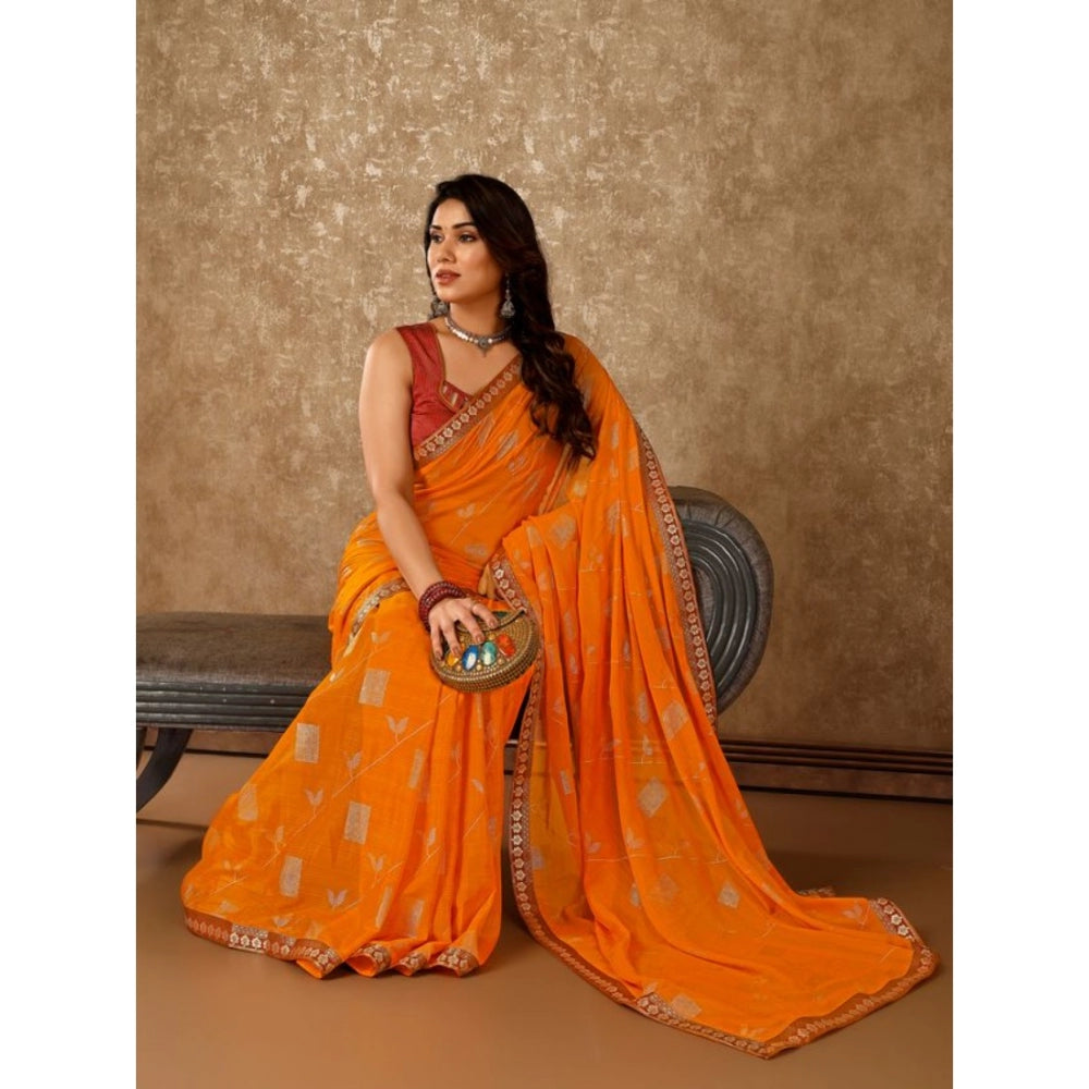 Zomto Patta Chiffon Saree With Unstitched Blouse