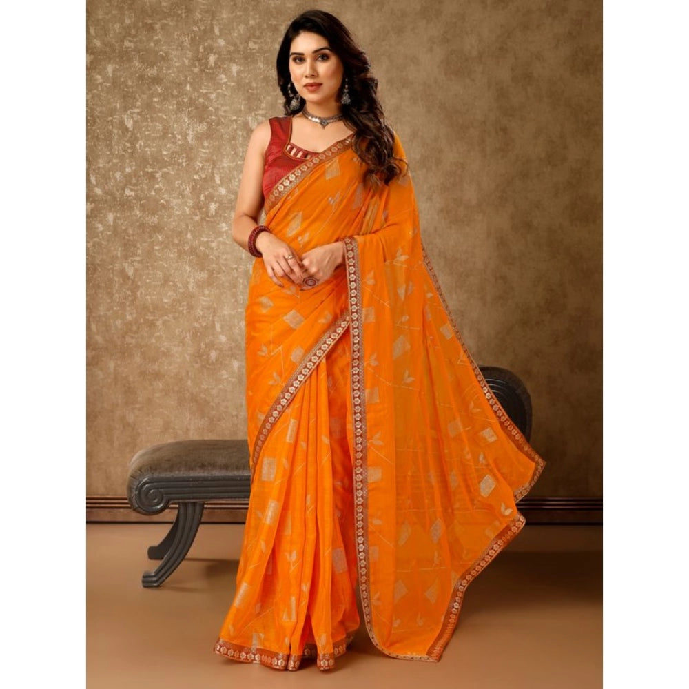 Zomto Patta Chiffon Saree With Unstitched Blouse