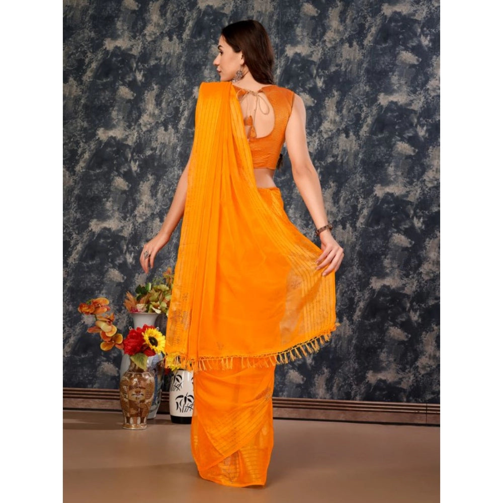 Chiffon Fabric Plain Saree With Unstitched Blouse