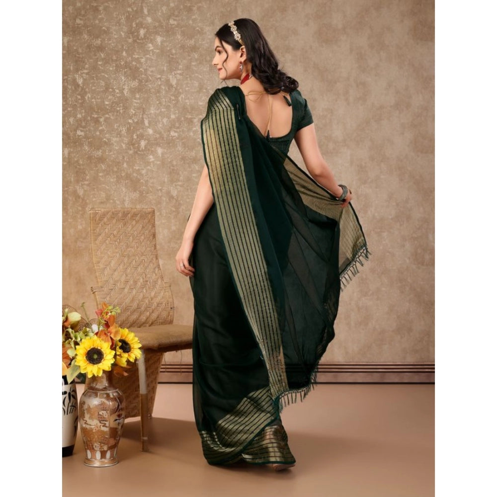 Chiffon Fabric Plain Saree With Unstitched Blouse