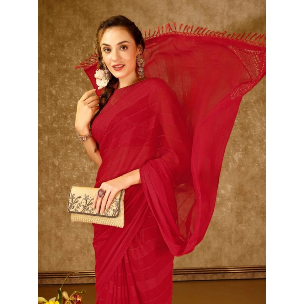 Chiffon Fabric Line Saree With Unstitched Blouse