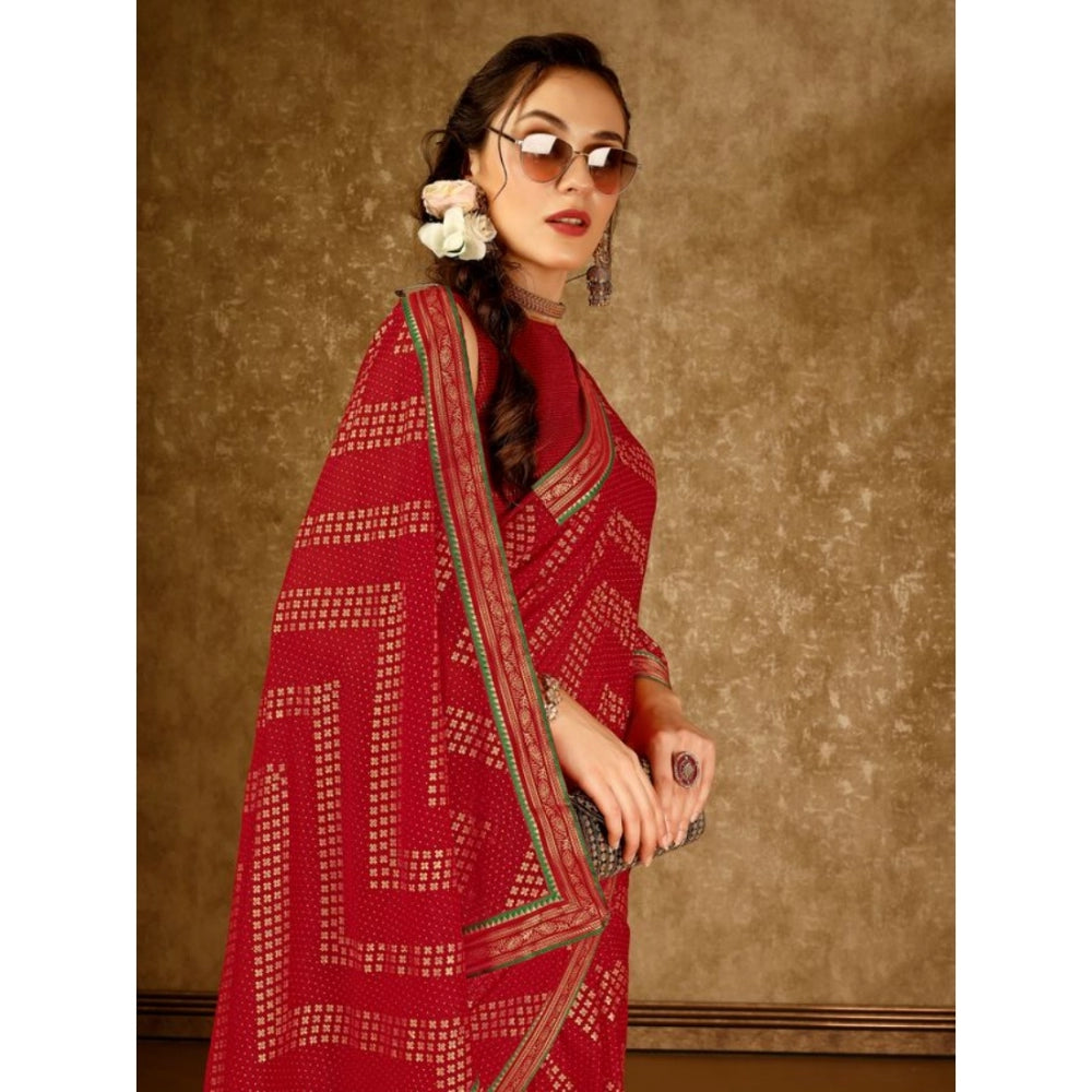 Zomto Zig Zag Saree With Unstitched Blouse