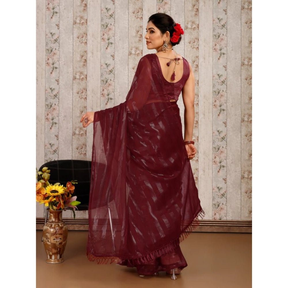 Chiffon Fabric Line Saree With Unstitched Blouse