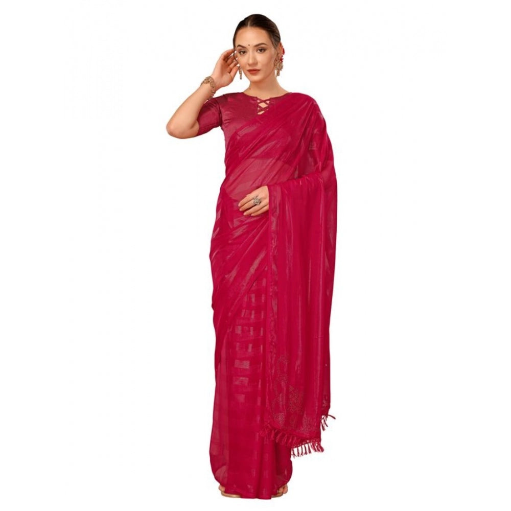 Chiffon Fabric Line Saree With Unstitched Blouse